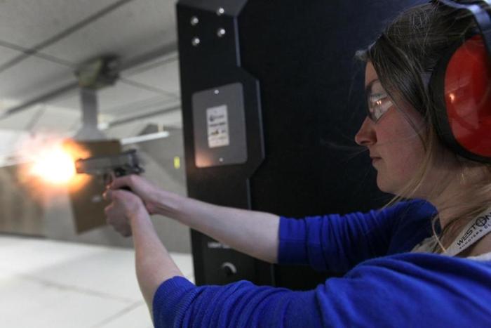 Rebecca Hart practiced shooting last week at the Weston Shooters Club, where she serves on the club’s board.